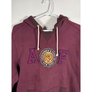 Abercrombie & Fitch Mens Hoodie Maroon Burgundy Embroidered Crest Waffle Hood L